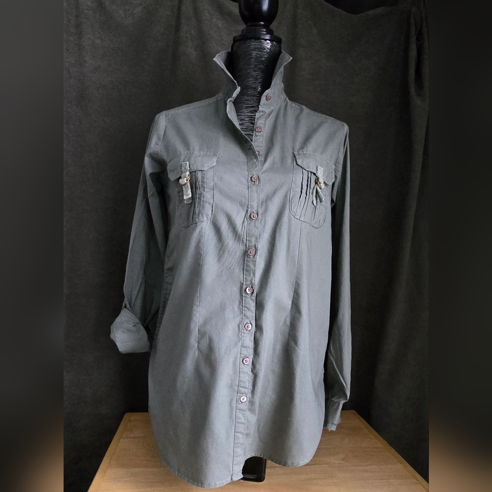 Elegant Olive Green Button-Up Blouse